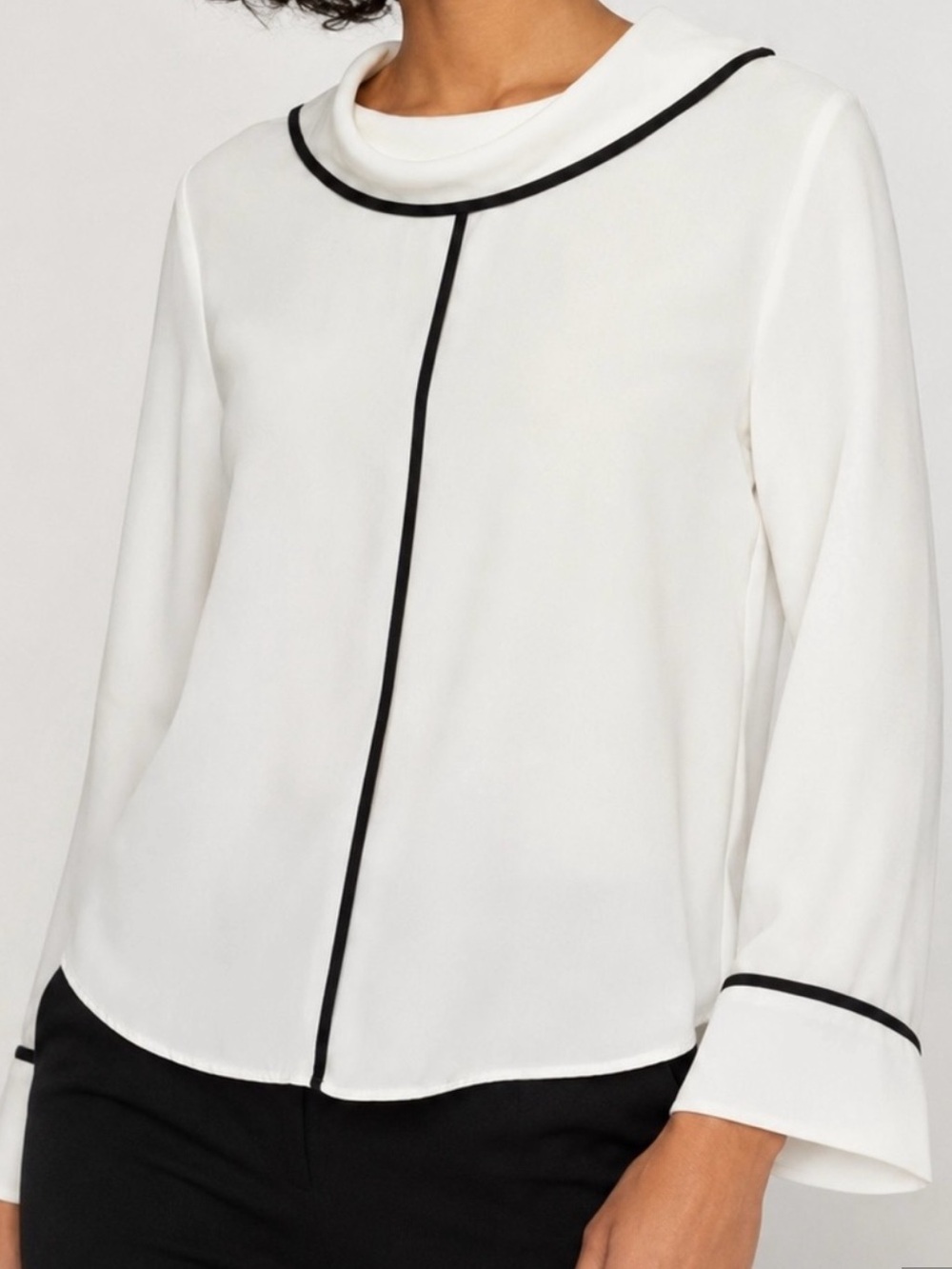 Zara White Blouse with Black Piping